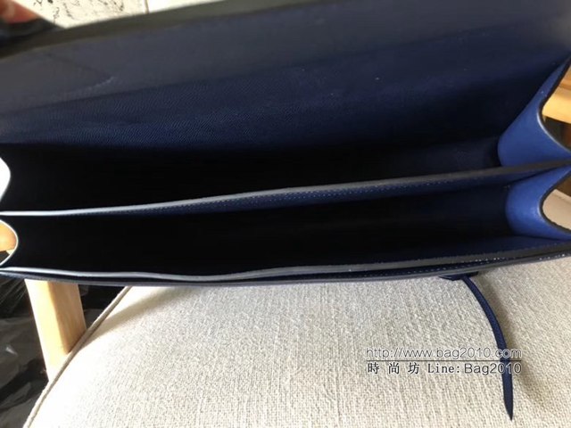 Hermes男包 愛馬仕密碼鎖公事包38cm Epsom手掌紋銀扣 寶藍色  tdh2138